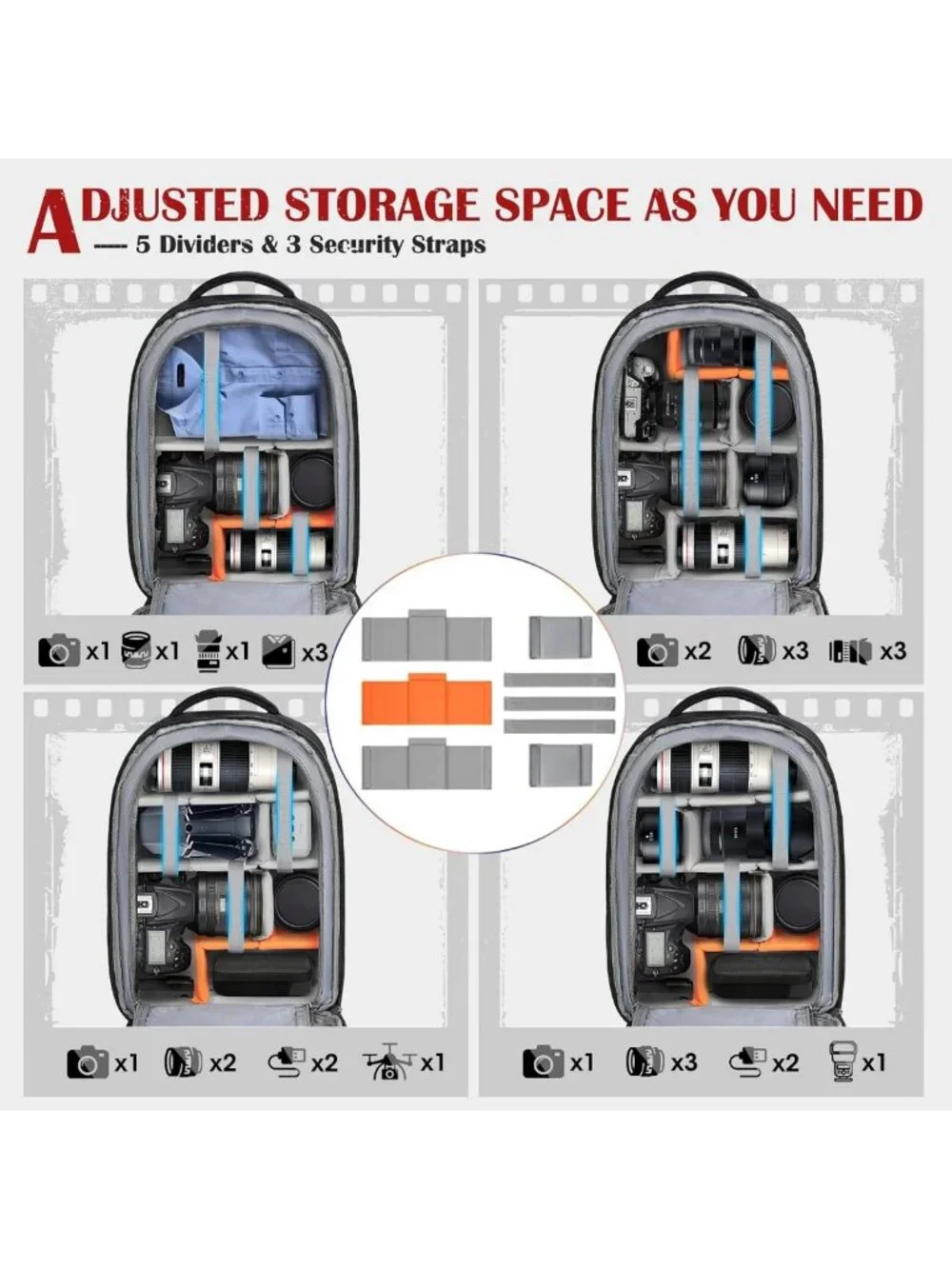 Waterproof DSLR Camera Backpack with Lens Pouch & 15.6